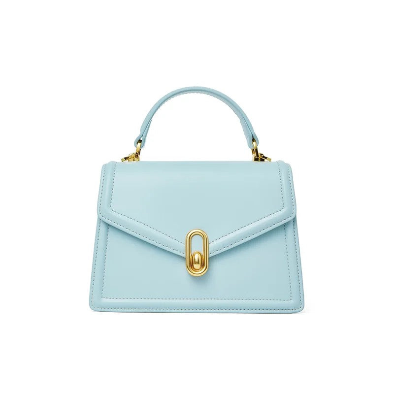 Minimalist Genuine Leather Magnetic Closure Crossbody Shoulder Top Handle Bag powder blue color 