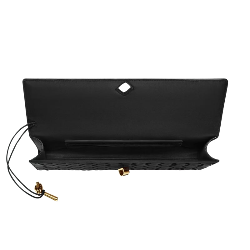 Minimalist Woven Leather Baguette Clutch Handbag black color from the top