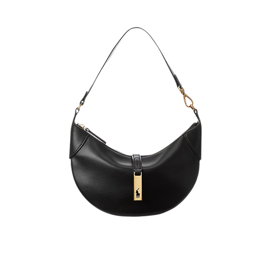 Saddle Half Moon Shoulder Bag in Genuine Calfskin Leather in black color