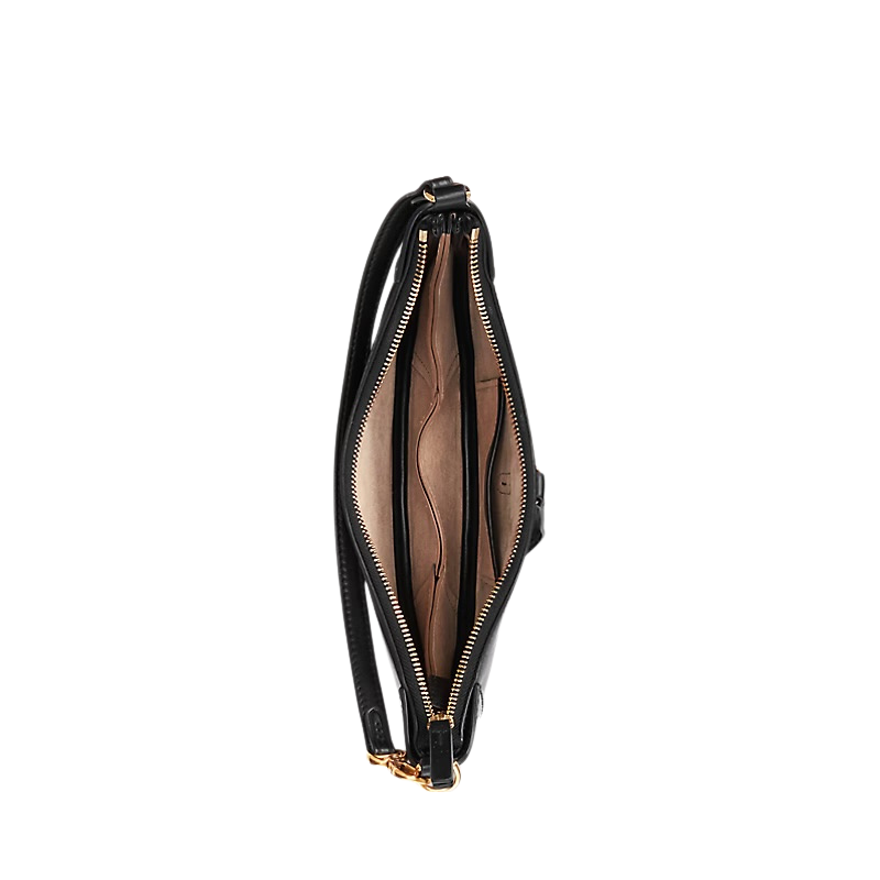 Saddle Half Moon Shoulder Bag in Genuine Calfskin Leather in black color from the top