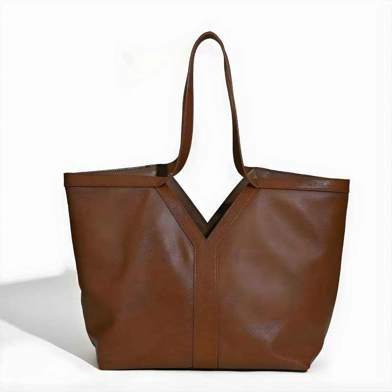 Soft leather tote bag for daily use for women in brown leather with clean minimalist finish