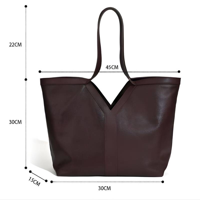 Soft leather tote bag for daily use for women shown with size reference for everyday essentials