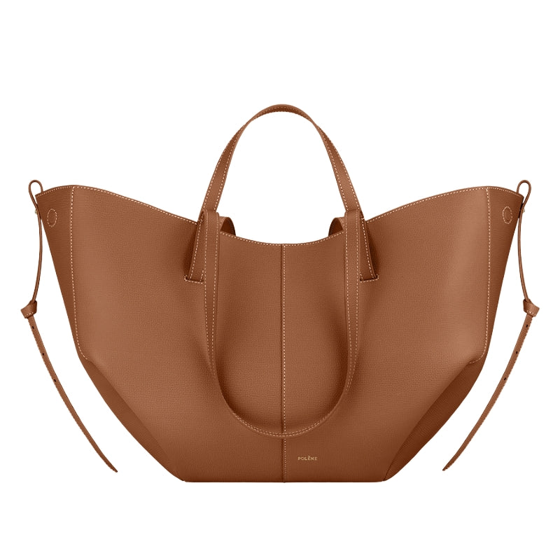 Soft leather tote bag for women in brown with sculpted shape
