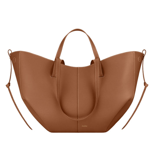 Soft leather tote bag for women in brown with sculpted shape