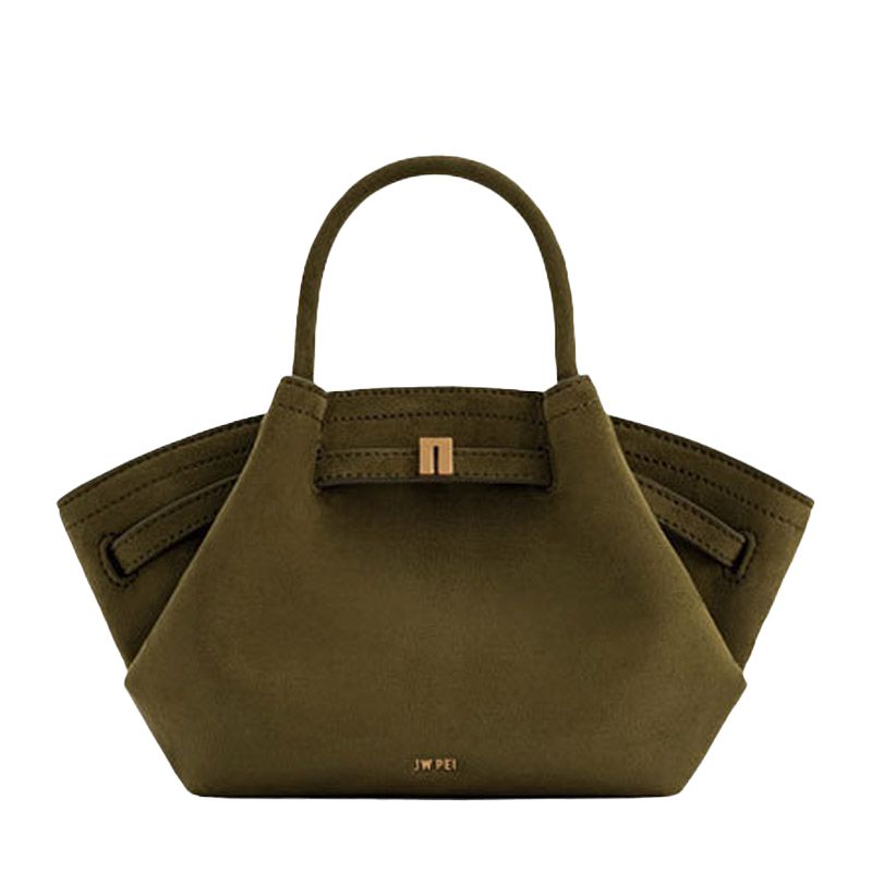 Suede Leather Large Tote Bag in Forest Green color