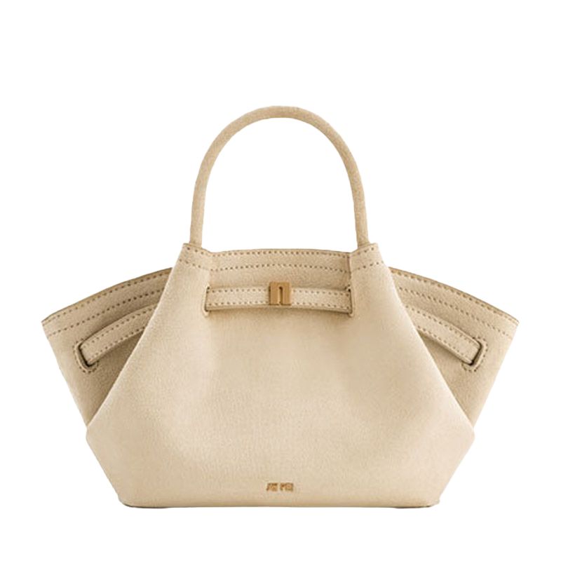 Suede Leather Large Tote Bag in Ivory color