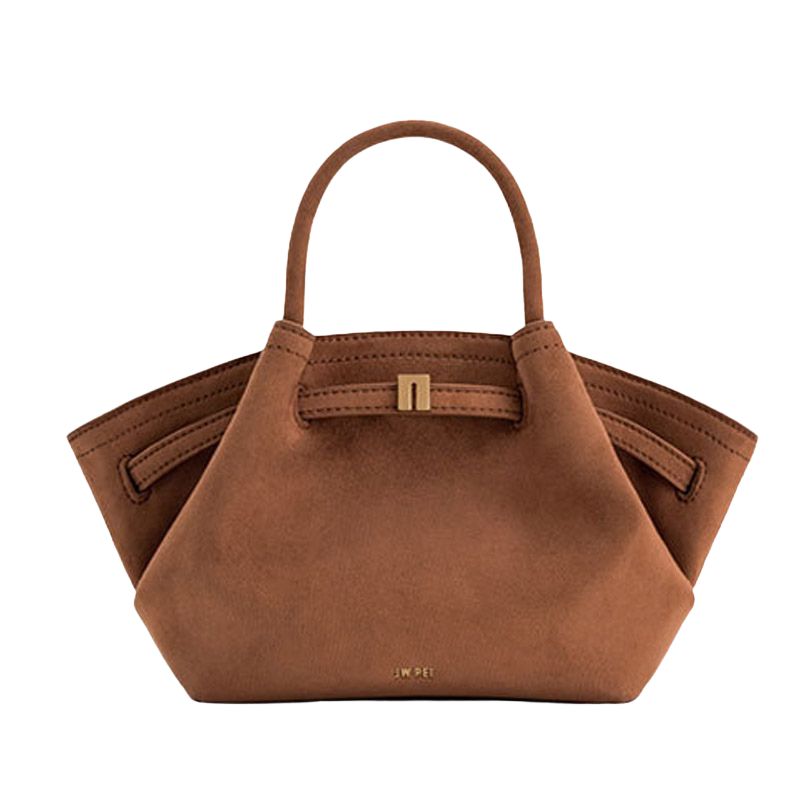 Suede leather tote bag for women with large interior for everyday use