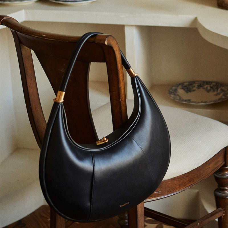 Genuine Leather Large Half Moon Bag black color lifestyle 2