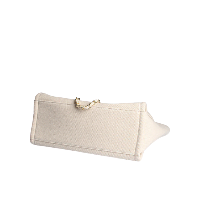 Women’s Beige Canvas Pearls Large Beach Tote showing botoom of the bag