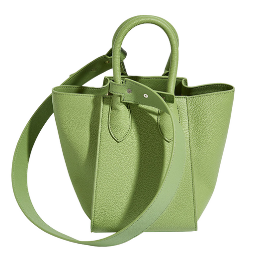 Women’s Genuine Leather Crossbody Shoulder Bucket Bag in Avocado color showing it from the front