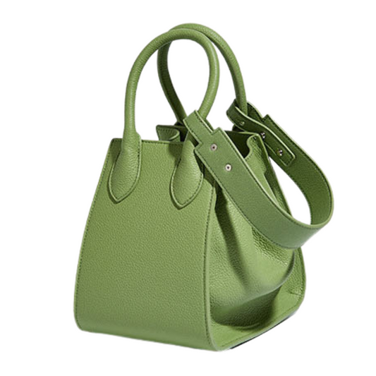 Women’s Genuine Leather Crossbody Shoulder Bucket Bag in Avocado color showing it from the side