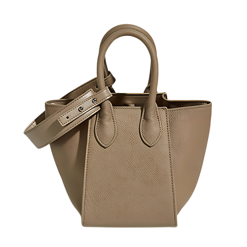 Women’s Genuine Leather Crossbody Shoulder Bucket Bag in elephant grey color showing it from the front