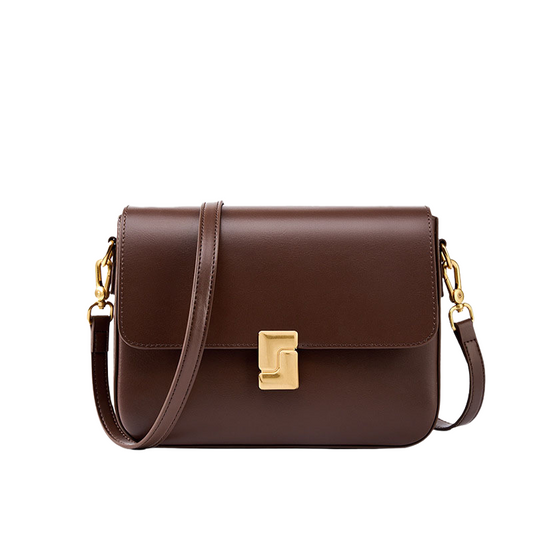 Women’s Genuine Leather Magnetic Closure Crossbody Shoulder Baguette Bags In Vintage in coffee color from the front