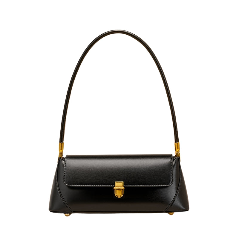 Women’s Genuine Leather Minimal Baguette Bags in black color