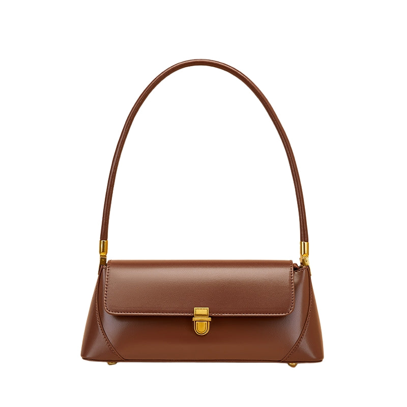Women’s Genuine Leather Minimal Baguette Bags in camel color