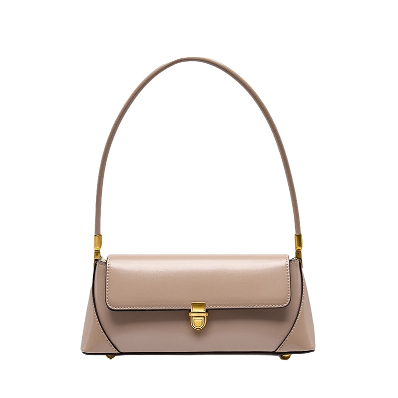 Women’s Genuine Leather Minimal Baguette Bags in taupe color