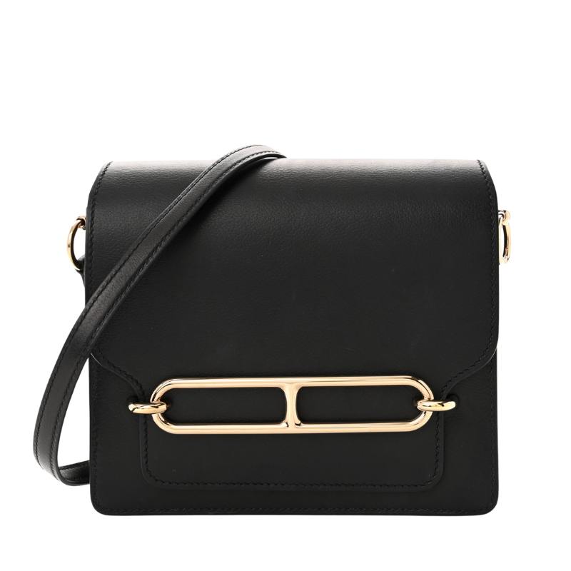 Women’s Genuine Leather Pig Nose Lock Buckle Crossbody Bag in black color