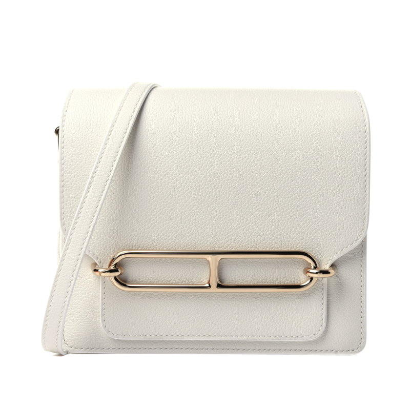 Women’s Genuine Leather Pig Nose Lock Buckle Crossbody Bag in chalk white color