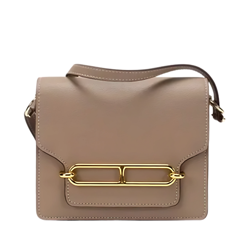 Women’s Genuine Leather Pig Nose Lock Buckle Crossbody Bag in elephant grey color