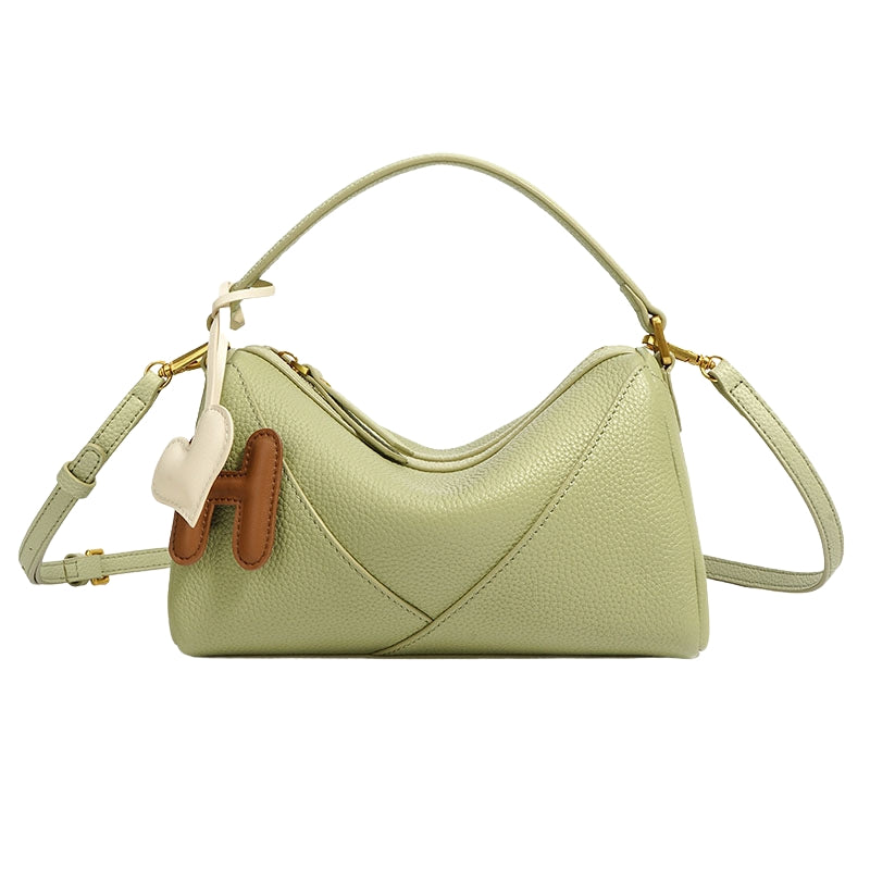 Women’s Genuine Leather Pillow-Shaped Zip Crossbody Shoulder Bag light green color