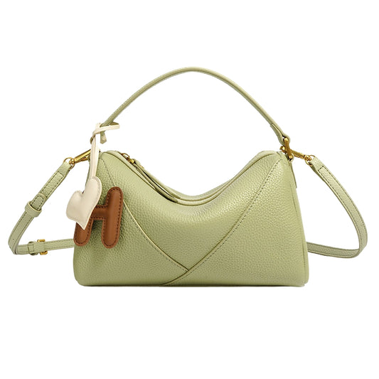 Women’s Genuine Leather Pillow-Shaped Zip Crossbody Shoulder Bag light green color