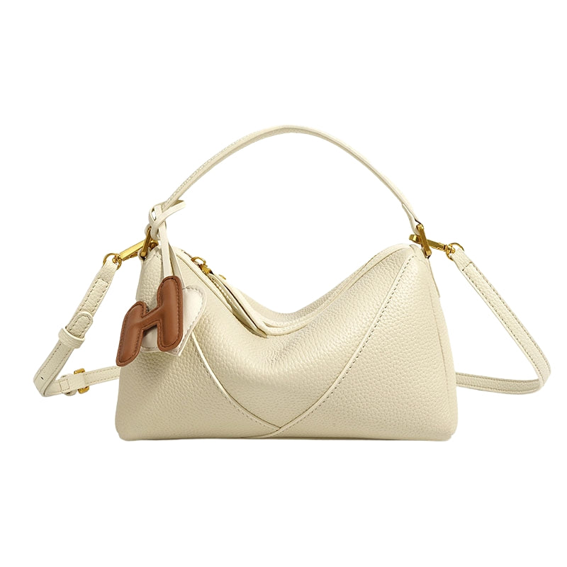 Women’s Genuine Leather Pillow-Shaped Zip Crossbody Shoulder Bag off white color 