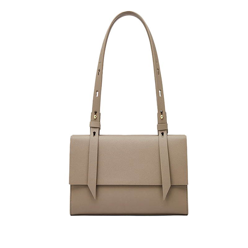 Women’s Genuine Leather Shoulder Bag Crossbody Tote in Taupe color from the front