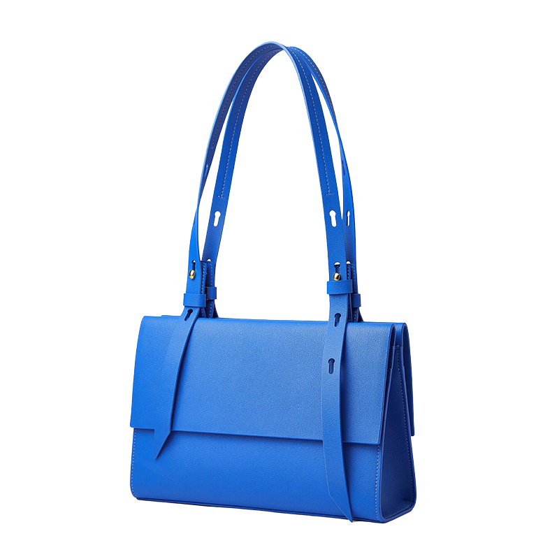 Women’s Genuine Leather Shoulder Bag Crossbody Tote in blue color from the front