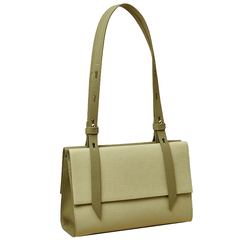 Women’s Genuine Leather Shoulder Bag Crossbody Tote in light green color from the front