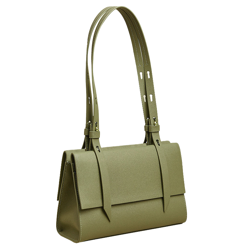 Women’s Genuine Leather Shoulder Bag Crossbody Tote in olive green color from the front