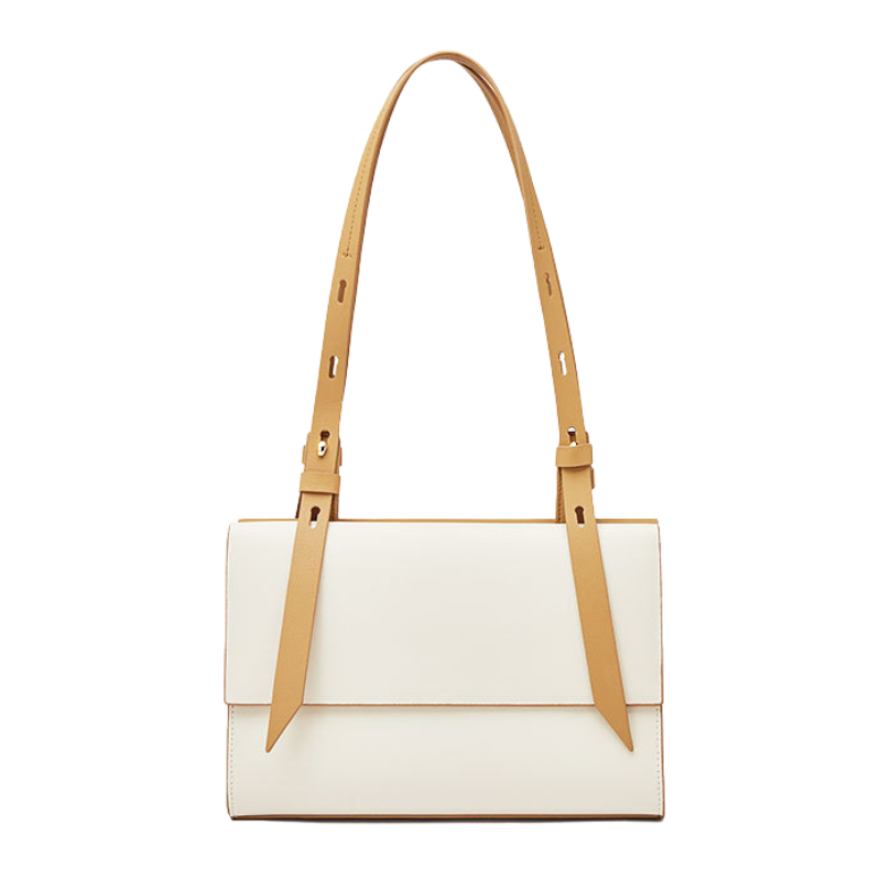 Women’s Genuine Leather Shoulder Bag Crossbody Tote in white rock color from the front