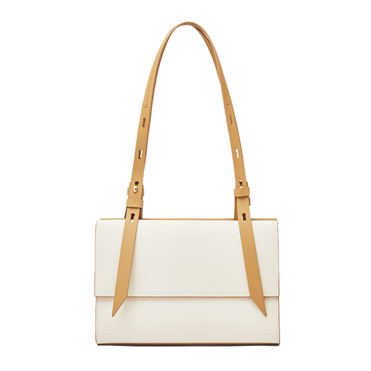 Women’s Genuine Leather Shoulder Bag Crossbody Tote in white rock color from the front