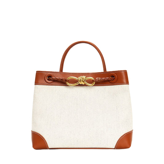 Women’s Leather With Canvas Crossbody Shoulder Tote Bags Walnut color
