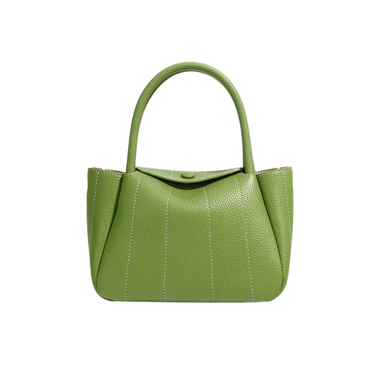 Women’s Mini Genuine Leather Minimalist Yuanbao-Shaped Tote Bag in avocado color from the front