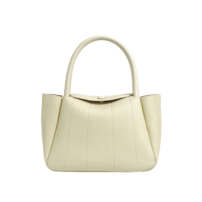 Women’s Mini Genuine Leather Minimalist Yuanbao-Shaped Tote Bag in moon white color from the front