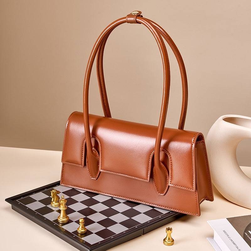 Women’s Minimalism Flap Baguette Bags in Genuine Leather in Cognac  lifestyle