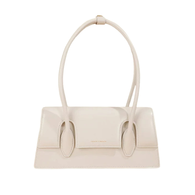 Women’s Minimalism Flap Baguette Bags in Genuine Leather in chalk White color