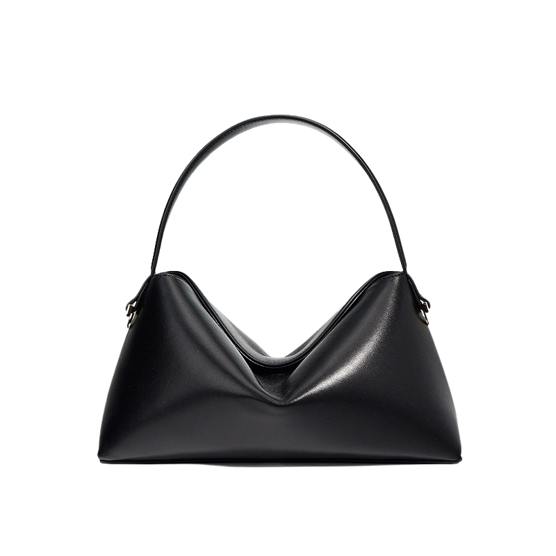 Women’s Minimalist Genuine Leather Dumpling-Shaped Handbag in black color from the front