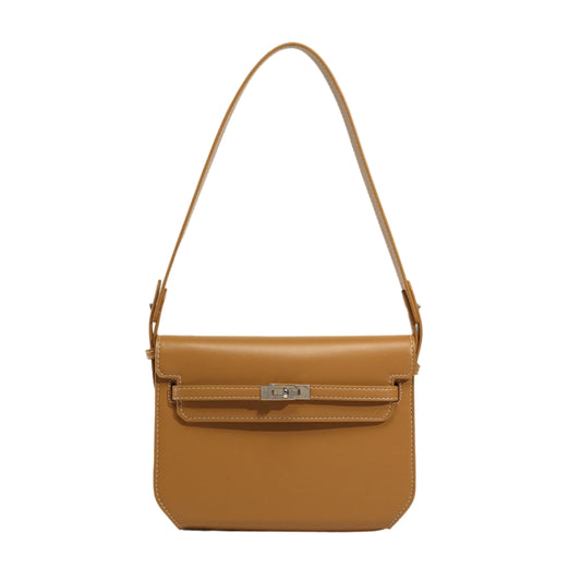 Women’s Minimalist Shoulder Messenger Bag in brown color showing front of the bag