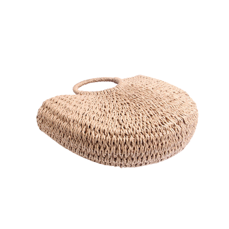 Women’s Straw Woven Circle Handle Tote showing bottom the bag