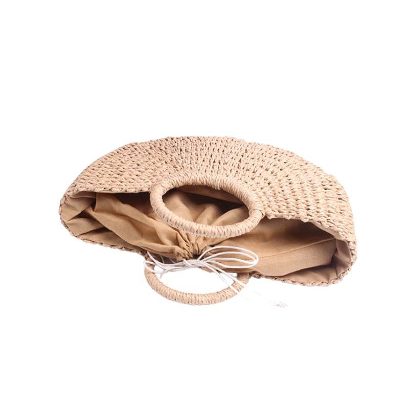 Women’s Straw Woven Circle Handle Tote showing inside the bag