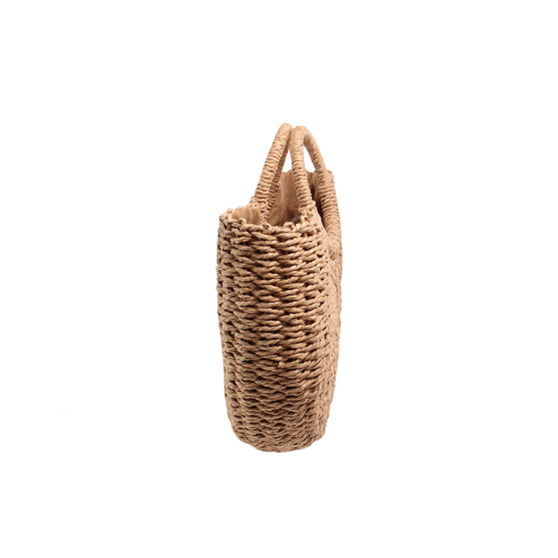 Women’s Straw Woven Circle Handle Tote showing side the bag