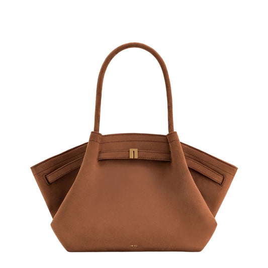 Women’s Suede Leather Dumpling-Shaped Small Tote Bag in Cognac color