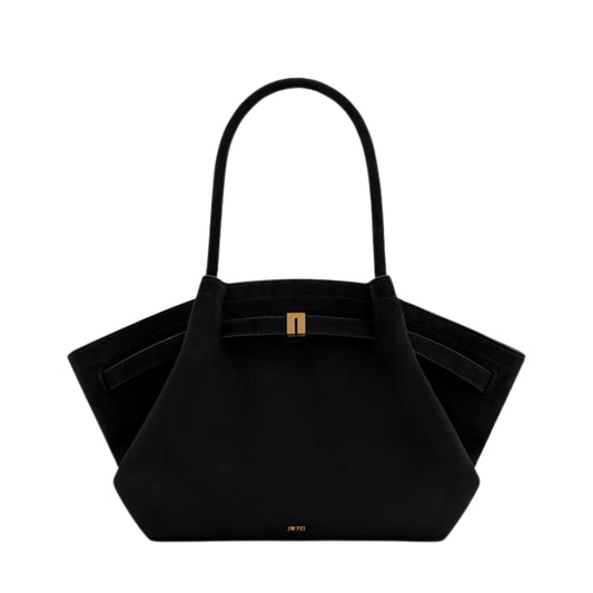 Women’s Suede Leather Dumpling-Shaped Small Tote Bag in black color 