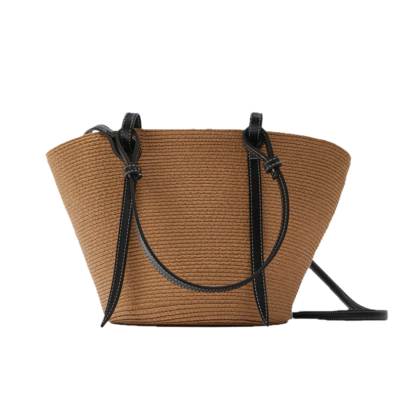 Women’s Two Tone Straw Woven Beach Tote Bags from the back