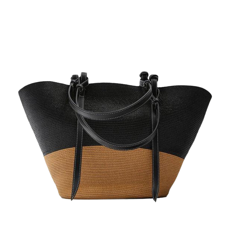 Women’s Two Tone Straw Woven Beach Tote Bags from the front