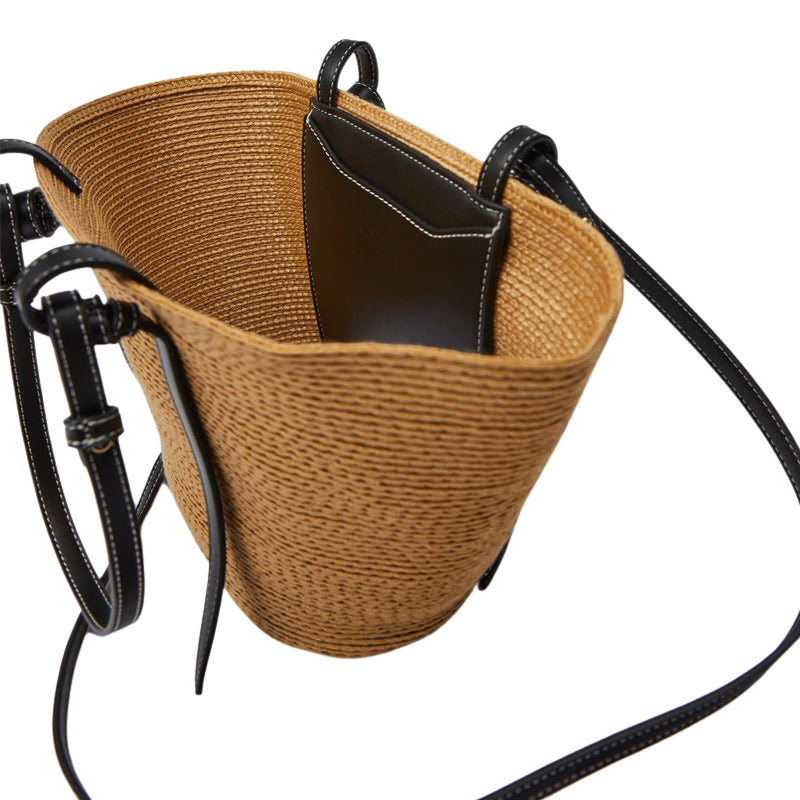 Women’s Two Tone Straw Woven Beach Tote Bags showing inside the bag