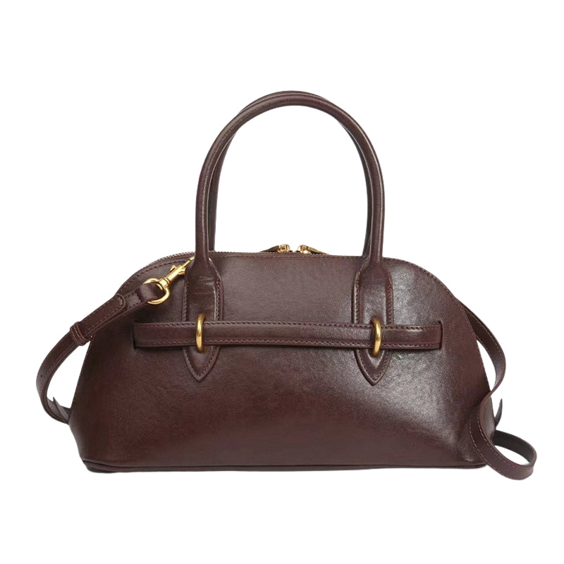 Women’s Vintage Genuine Leather Shell-Shaped Top Handle Bag in Crater Brown color from the back