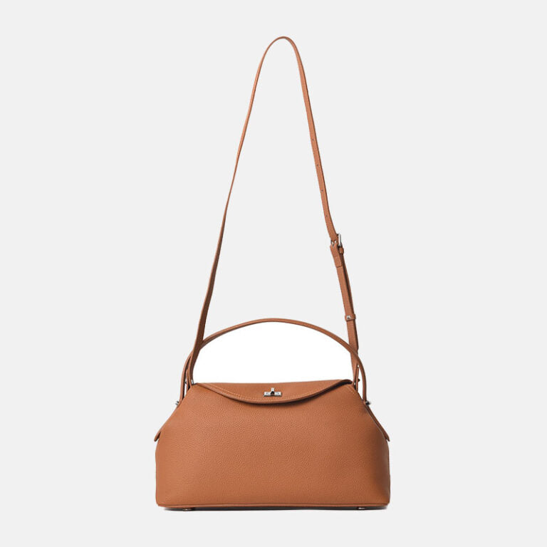 Genuine Top-Grain Leather Handbag for Women – Silver Clasp