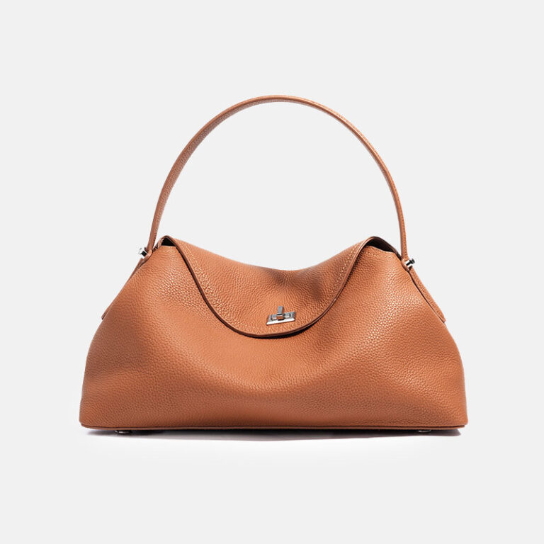 Genuine Top-Grain Leather Handbag for Women – Silver Clasp